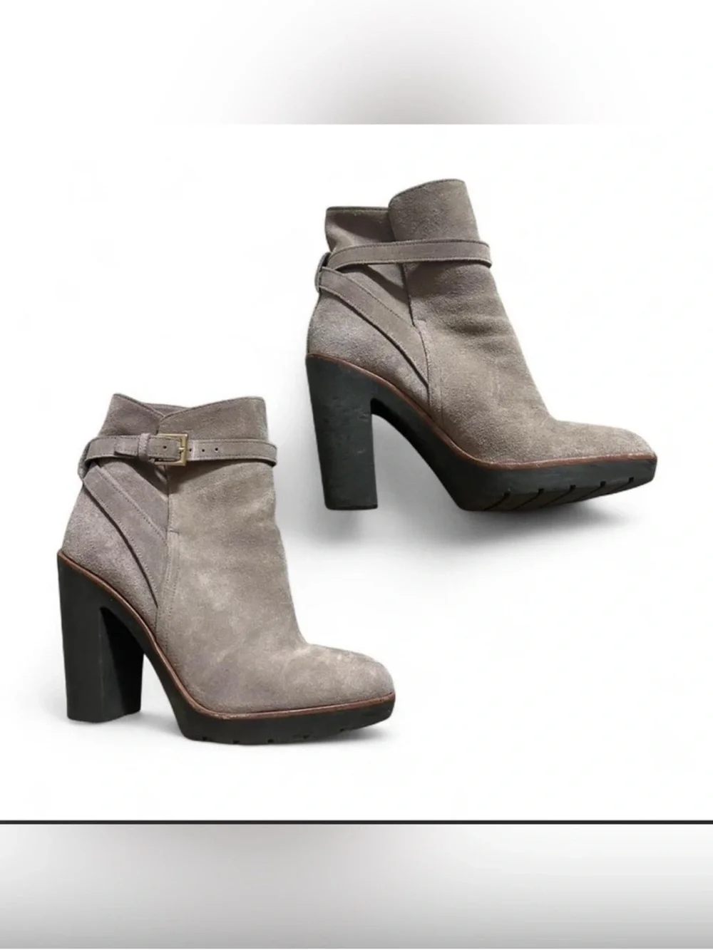 kate spade Gray Suede Buckle Ankle Boot with Block Heel